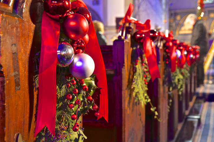 English Church Pews with Christmas Decoration - Church Executive